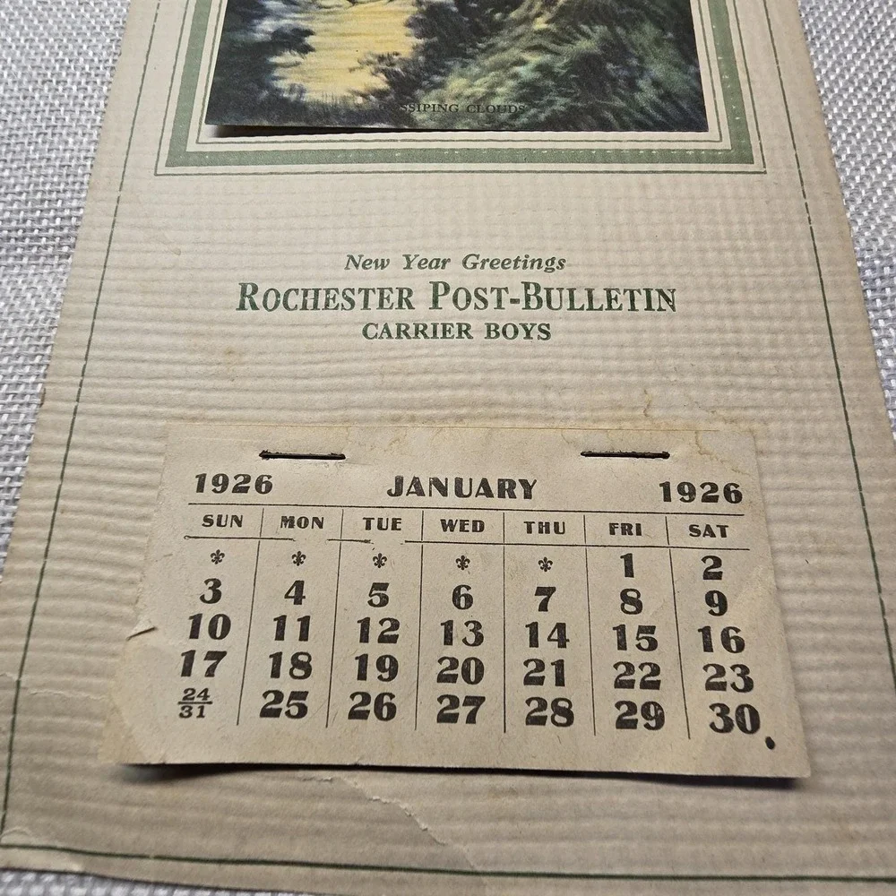 1926 Rochester Post-Bulletin Carrier‎ Boys Calendar Brown & Bigelow Litho Print